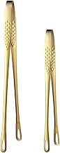 Korean Bbq Tongs Set, Korean Barbecue Tongs,Grill Tongs,Kitchen Tongs For Cooking,Stainless Steel Meat Tongs, Food Tongs, Bread Clip,Ice Tongs, Clip Head Hollow Design ，One Long And One Short（Gold）