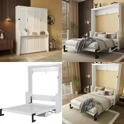 SOTSEA Queen Size Wall Bed Cabinet, ern olding Murphy Bed e with Shel, Space-Saving Hidden Murphy Be