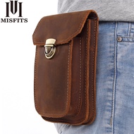 MISFITS 2019 NEW Genuine Leather Vintage Waist Packs Men Travel Fanny Pack Belt Loops Hip Bum Bag Waist Bag Mobile Phone Pouch