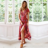 Bohemian Paisley Maxi Dress (Red)