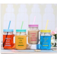 HO232 FREE STRAW ! Mason Jar with Lid CANDY COLOR Mason Jar Mug Glass Pudding Juice Glass Mason Jar