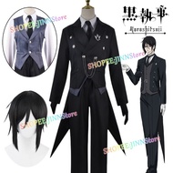 - JINN - BLACK BUTLER Cosplay Costume KUROSHITSUJI Sebastian Michaelis Black Uniforms  Suit Wig Acce