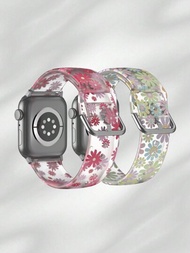 1入組柔軟透氣彈性手帶，粉色花紋，適用於蘋果手錶，時尚休閒矽膠手帶，兼容蘋果手錶Ultra SE/9/8/7/6/5/4/3/2/1智慧手錶配件