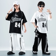 Boys Girls Hip Hop Dance Summer Korean Style Short Sleeve Outfit Set Cool Kids Streetwear