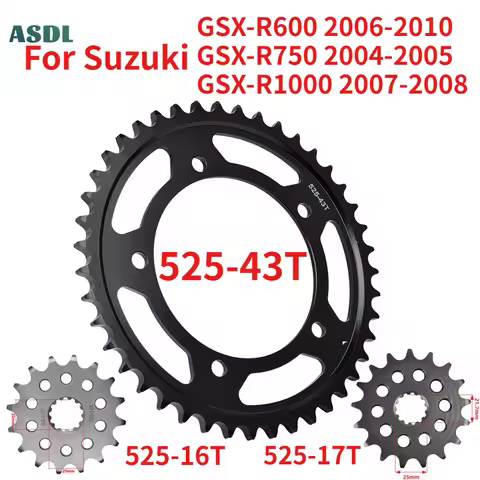 525 16T 17T 43T Front Rear Sprocket Gear Wheel for Suzuki GSX-R600 K6-K9 GSX-R750 GSXR750 GSX-R1000