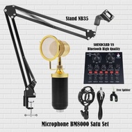 REY - 492 PAKET FULL SET MIC BM8000 PLUS SYSND DAN SOUNDCARD V8 UNTUK