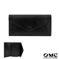 [OMC] Italian Vegetable Tanned Leather Envelope Style Cowhide Long Clip 95115 (Black)