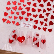 Aha 3D Nails Sticker | Heart Coated With Red Mirror 2024 Sparkling | Nail Stickers