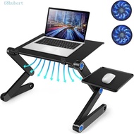 HUBERT Foldable Laptop Table, Mouse Pad CPU Cooling Portable Computer Laptop Desk, Fan USB Ports Height Adjustable Lightweight Aluminum Notebook Riser College Students