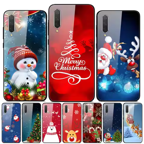 New Year Christmas Case For Xiaomi Mi 9 Lite CC9 CC9E A3 9T SE Tempered Glass Hard Cover For Redmi N