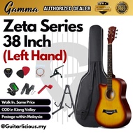 38 inch (Left Handed) Beginner Acoustic Guitar Zeta RCStromm Gamma FT-D38LH Free bag pick holder capo tali kidal kapok