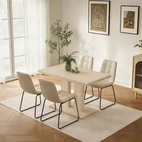5-Piece Natural Wood Dining Set with 4 Leather Chairs for Small Spaces