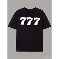 T-shirt kasual lelaki dengan nombor 777 yang diperibadikan, kemeja-T lengan pendek leher kru musim p