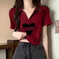 Hot Girl v-Neck Short-Sleeved t-Shirt Women 0 New Genuine Shoulder Lapel Curved Hem Can't Pill Polo 