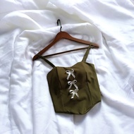 WS199 เสื้อกล้ามสายเดี่ยว เกาะอกผู้หญิง ติดโบว์หน้า สม็อคหลัง มีฟองน้ำ ชายเสื้อเหลี่ยม สายเดี่ยวเวียดนาม