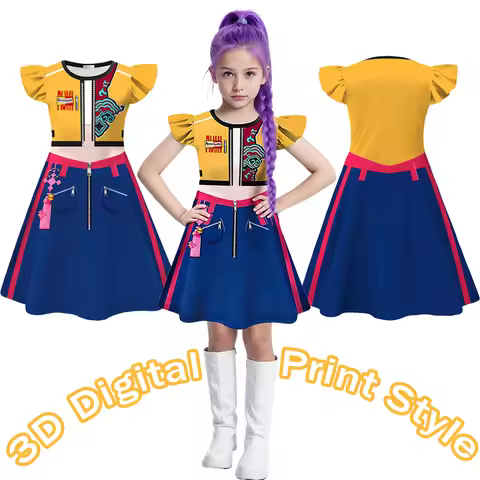 Kpop Warrior Costume 2025 Rumi Copslay Clothes Dress Kpop Movie Summer Fly Sleeve Dresses 3D Digital