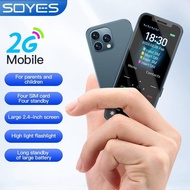 SOYES A6 Slim Card Phone GSM 2G Mini Phone 4 SIM Card Standby 2.4 In ch Display FM Flash Phone Hidden Buttons Cell Phone