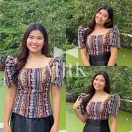 Square Neck Inabel Ethnic Filipiniana/Mestiza Top- Yellow
