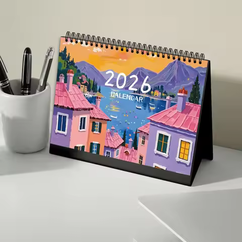 1pc 2026 European Vintage Town Desktop Calendar,Illustrative Style,12 Monthly Plan,Perfect Gift for 