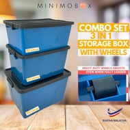 Combo Set 3 in 1 Storage Box (Capacity: 95L + 55L +45L) Kotak Simpanan Plastik Bekas Simpanan Dengan