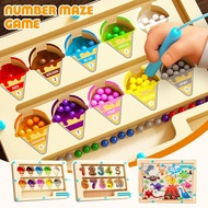 Ice Cream Maze Magnetic Pen Movement Cognitive Early Maze Number Game Bead Wooden Toy Counting Y0Q7
