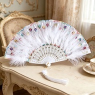 Fan White Feather Folding Fan Fan Feather Fan Cheongsam Classical Peacock Decoration Fan Girl Heart 