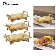 [Phenovo] Golden Fruit Tray Hotel KTV Snack Plate Desert Tray Countertop Tray with Handles Organizer