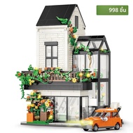 City 998Pcs Street View Sunshine Flower House Building Blocks MOC สถาปัตยกรรม DUPLEX Villa รถอิฐของเ