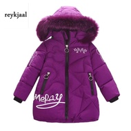 Girls' Down Jacket with Large Fur Collar Girls' Down Jacket with Cartoon Decorations Stylish and Warm Girls' Cartoon Down Jacket for Cold Weather Perfect for Winter