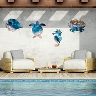 Wall Sculptures Metal Outdoor Wall Art Decor Beach Pool Sea Decor Theme with Metal Sea Turtle Fish C