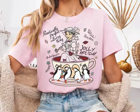 Disney Happy Holiday Marie Poppins Penguin Crazy Teacup T-shirt, Flawless T-shirt, Disneyland Family