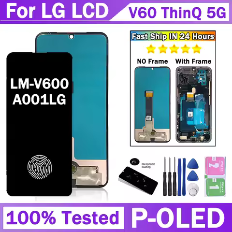 V60 Display Screen With Frame Fingerprint For LG V60 ThinQ 5G LM-V600 A001LG LCD Display Touch Scree