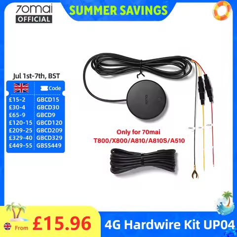 70mai 4G Hardwire Kit UP04 for 70mai T800 A810S A810 A510 X800 X200 4G LTE Module Remote Control Liv