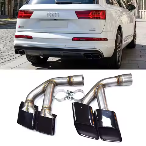 Black Quad Exhaust Tips For Audi Q7 2016-2018 4M Modified SQ7 Look Muffler Tailpipe System 304 Stain