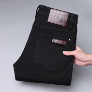 Hong Kong High-End Mens Skinny Fit Casual กางเกงยีนส์สีดํายืดหยุ่นฤดูใบไม้ร่วงฤดูหนาวสไตล์ใหม่อเนกปร