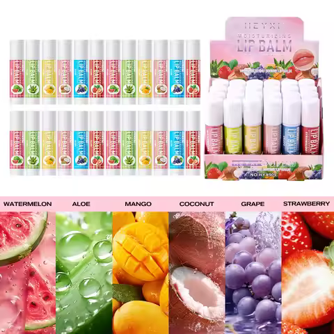 24pcs Fruit Flavored Lip Balm Set Natural Moisturizing Hydrating Non-sticky Winter Anti-Cracked Lip 