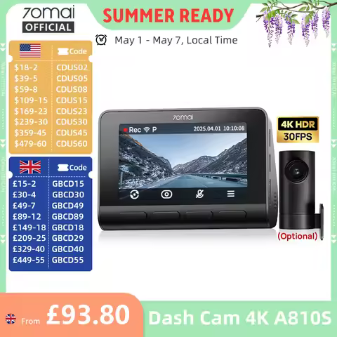 New 70mai 4K Dash Cam A810S HDR Supercapacitor 4G LTE Wi-Fi 6 Voice Control GPS ADAS 70mai A810S Upg