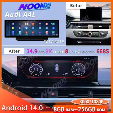 14.9" Android 14 Wireless Carplay Auto For Audi A4L A4 B9 A5 2016 - 2020 Car Radio Multimedia Player