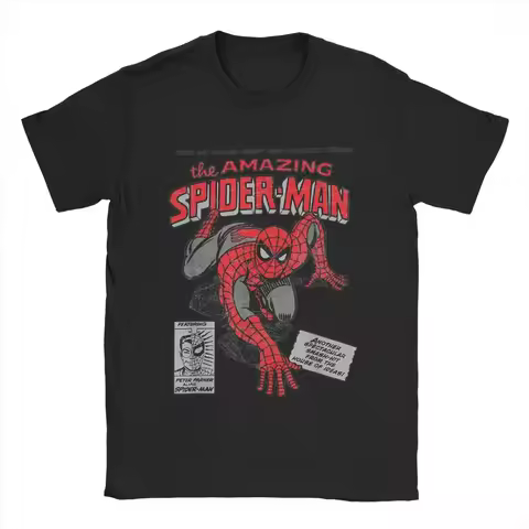 Marvel's Spider-Man printed movie retro comic men's T-shirt, creative round-neck T-shirt, 100% cotto