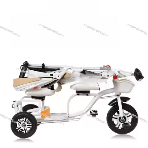 2-Seater Kids Tricycle Foldable Twin Baby Pedal Bike Double Seat Stroller for Toddlers Siblings