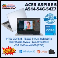 LAPTOP ACER ASPIRE 5 54Z7 CORE I5 GEN11 RAM 4GB SSD 256GB NVIDIA 2GB