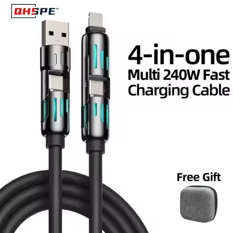 USB Type C lightning-Max 240W Fast Charging and Data Sync MFISH 4-in-1 Multi-Function USB Charging C