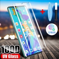 UV Nano Liquid Full Glue Tempered Glass Huawei P40 P30 P20 Pro Mate 40 30 20 Lite P40 Pro+ P40 Lite E Fingerprint Unlock Full Screen Cover Protector