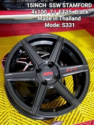 ล้อแม็กขอบ15 รถเก๋ง 4รู100 15x7.0 ET+35 [ราคา4วง] Made in Thailand ล้อแท้ SSW S331 สีดำตัวหนังสือแดง