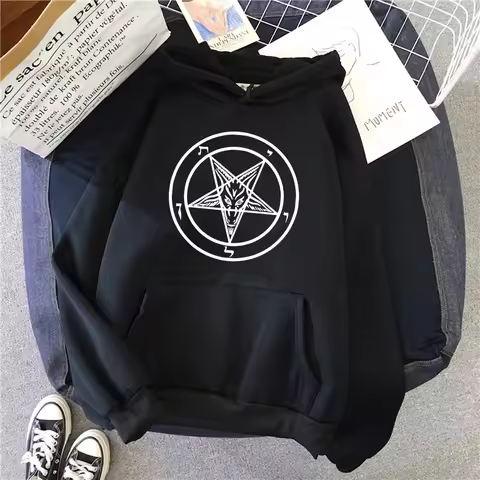 New Gothic mysterious five-pointed star Satan print hoodie men's simple casual hoodie street loose s