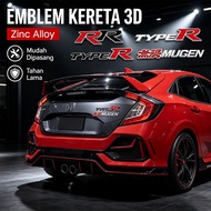 Emblem Kereta 3D Aloi Sink TYPE R MUGEN RR, Logo Badge Variasi Kereta untuk Honda Civic FD FK8 CRZ C