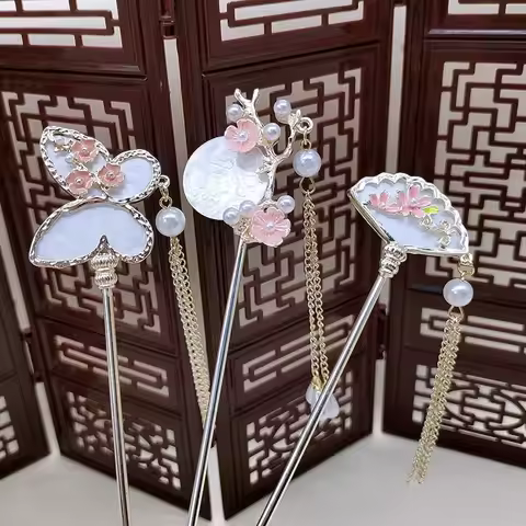 New Chinese Style Floral Alloy Hairpin Ancient Chinese Fashion Tassel Hair Accessory Hanfu Hairpin T