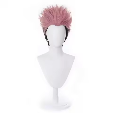Ryomen Sukuna Wig Mens Pink Black Wig Boys Pink Anime Hair Heat Resistant Synthetic for Halloween Co