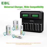 LCD Universal Battery Charger - 8 Slots AA AAA C D Battery Charger for Rechargeable Batteries Ni-MH 