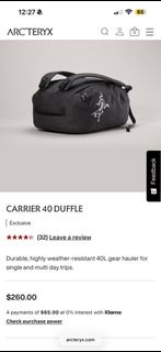 Arc’teryx 始祖鳥 Carrier 40 Duffle black 黑色背囊背包
